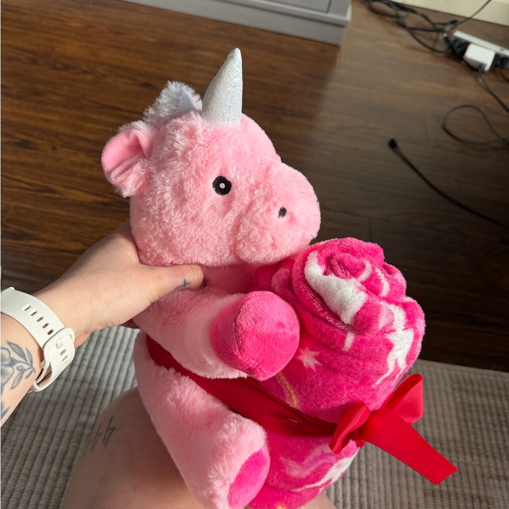 Pink Unicorn Plush with Blanket